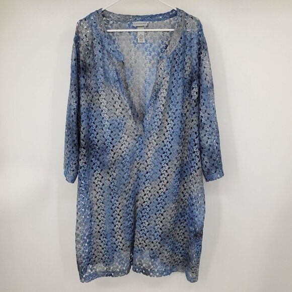 Catherines Blue 3/4 Sleeve Women's V Neck Pullover Knit Tunic Sweater 3X - Picture 1 of 14
